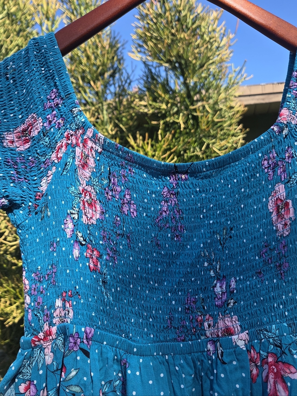 torrid Teal Floral Smocked Dress - Picture 5 of 10
